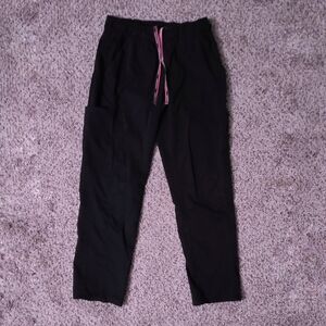 Black Scrubs Pants with Pink Tassels Petite S